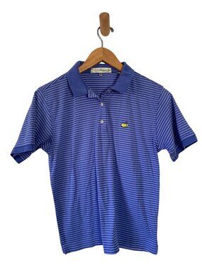 Master Magnolia Lane Striped Womens Sz Small Polo Shirt Blue White